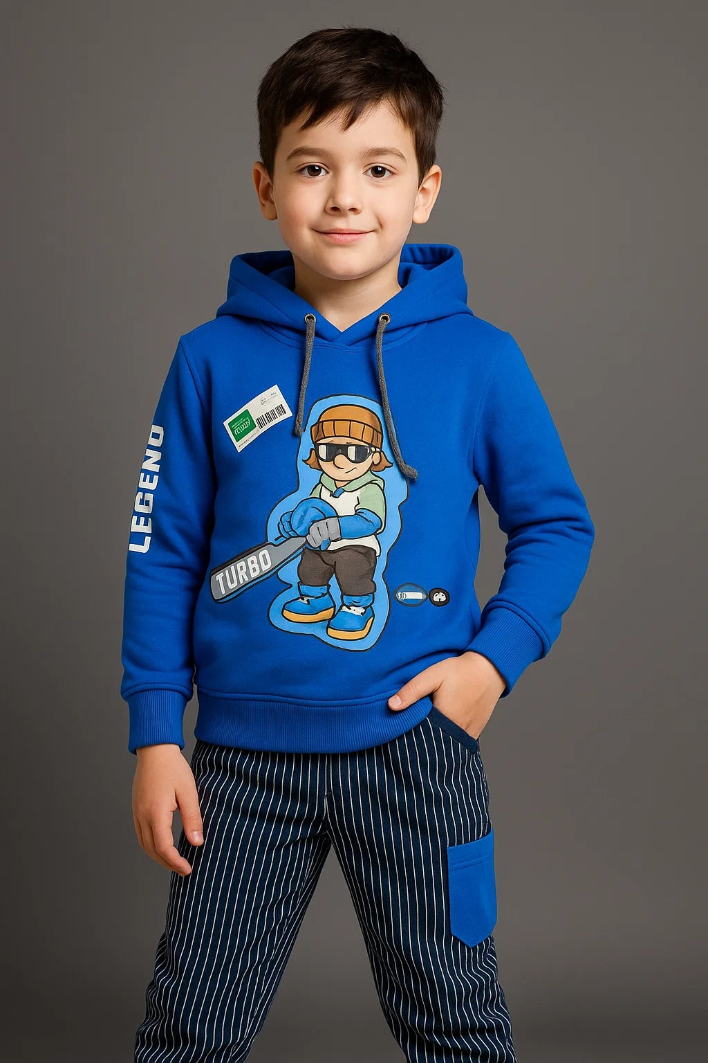 Kids Winter Hoodie – Electric Blue Gamer Graphic 2PC