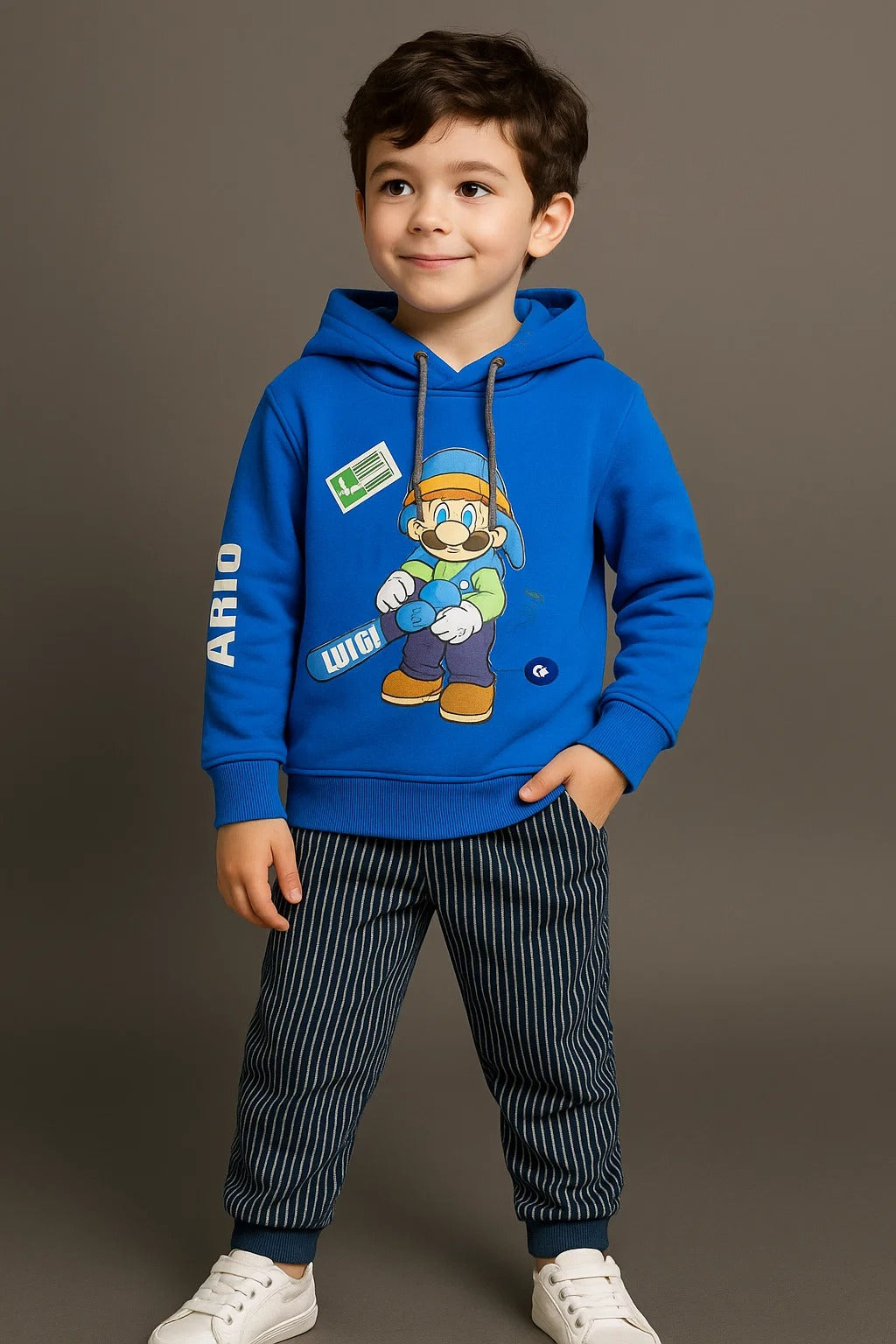 Kids Winter Hoodie – Electric Blue Gamer Graphic 2PC