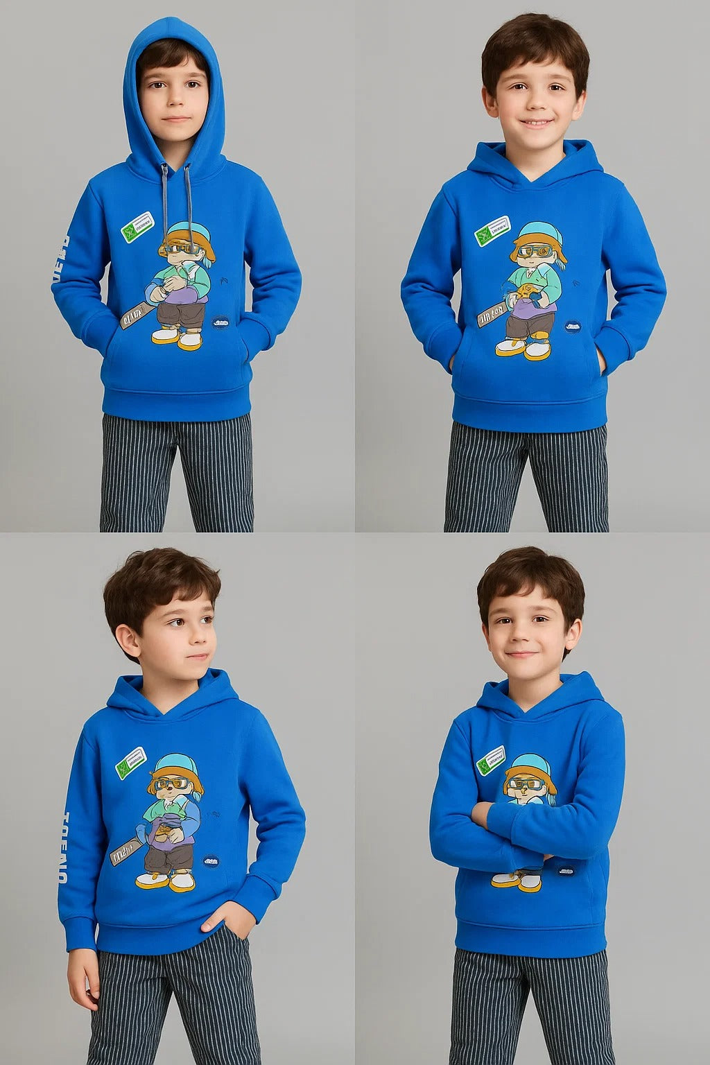 Kids Winter Hoodie – Electric Blue Gamer Graphic 2PC