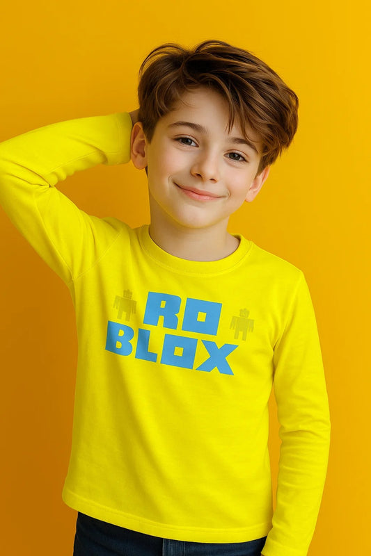 Kids Winter Long-Sleeve Tee – Neon Yellow “ROBLOX” Print  | Warm & Comfy