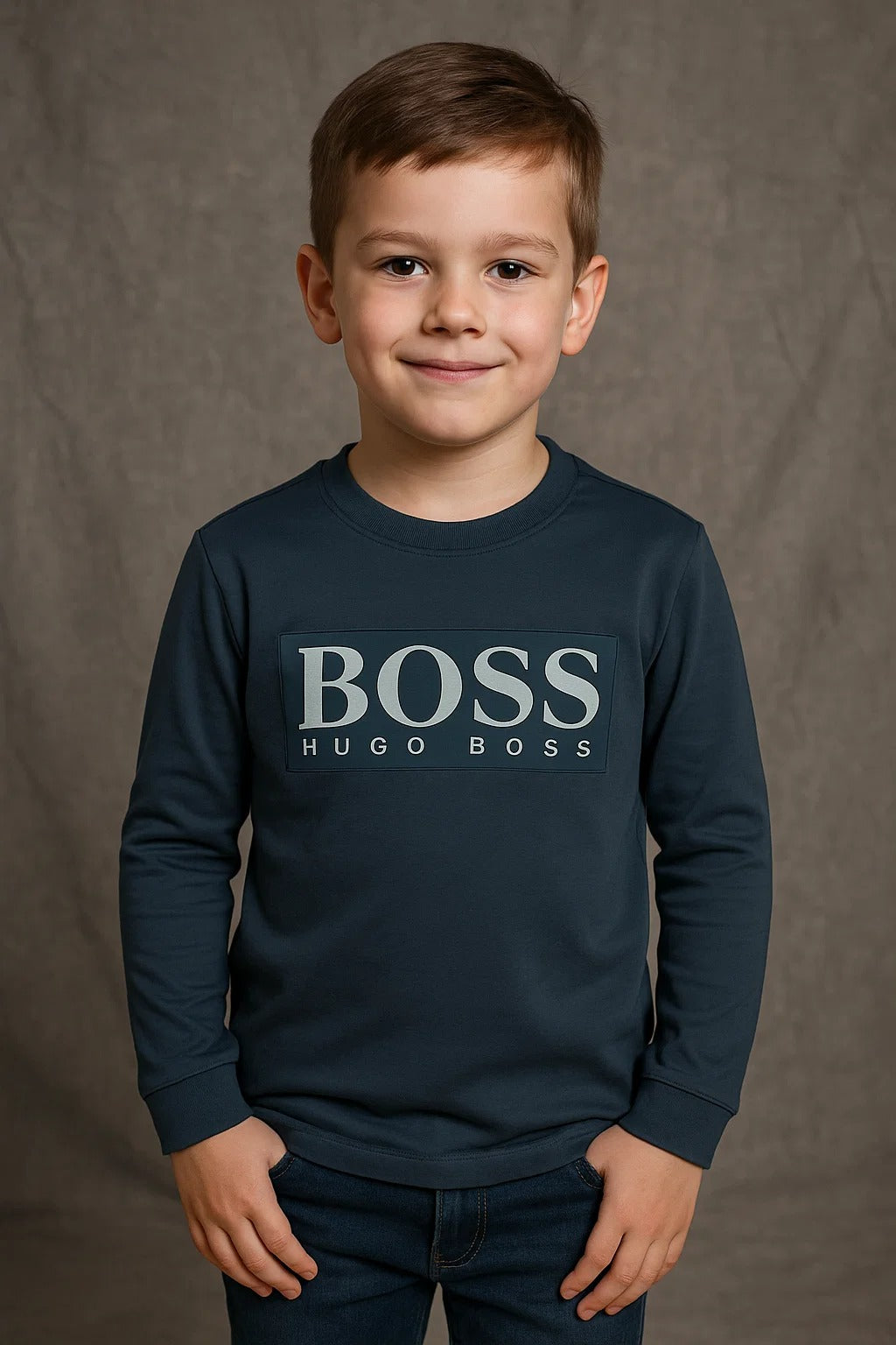 Kids Winter Long-Sleeve Tee – Black “Boss” Print  | Warm & Comfy