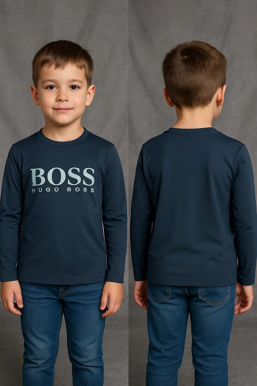 Kids Winter Long-Sleeve Tee – Black “Boss” Print  | Warm & Comfy