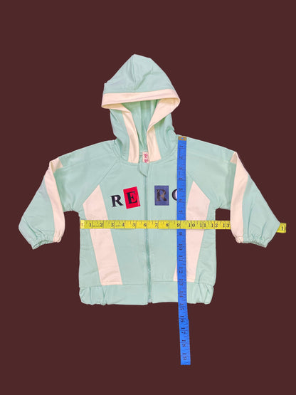 Girls Zip-Up Hoodie – Mint Green Colorblock Jacket 2PC