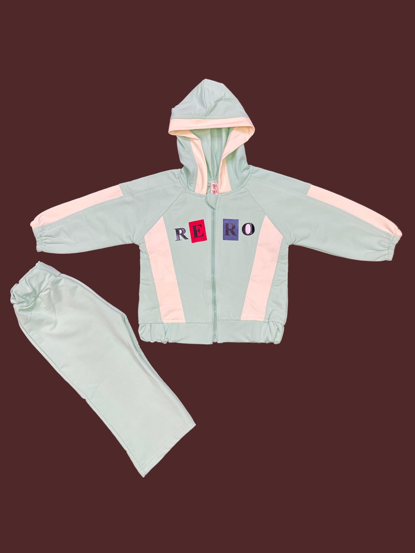 Girls Zip-Up Hoodie – Mint Green Colorblock Jacket 2PC