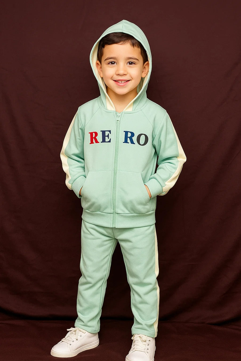 Girls Zip-Up Hoodie – Mint Green Colorblock Jacket 2PC