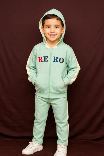 Girls Zip-Up Hoodie – Mint Green Colorblock Jacket 2PC