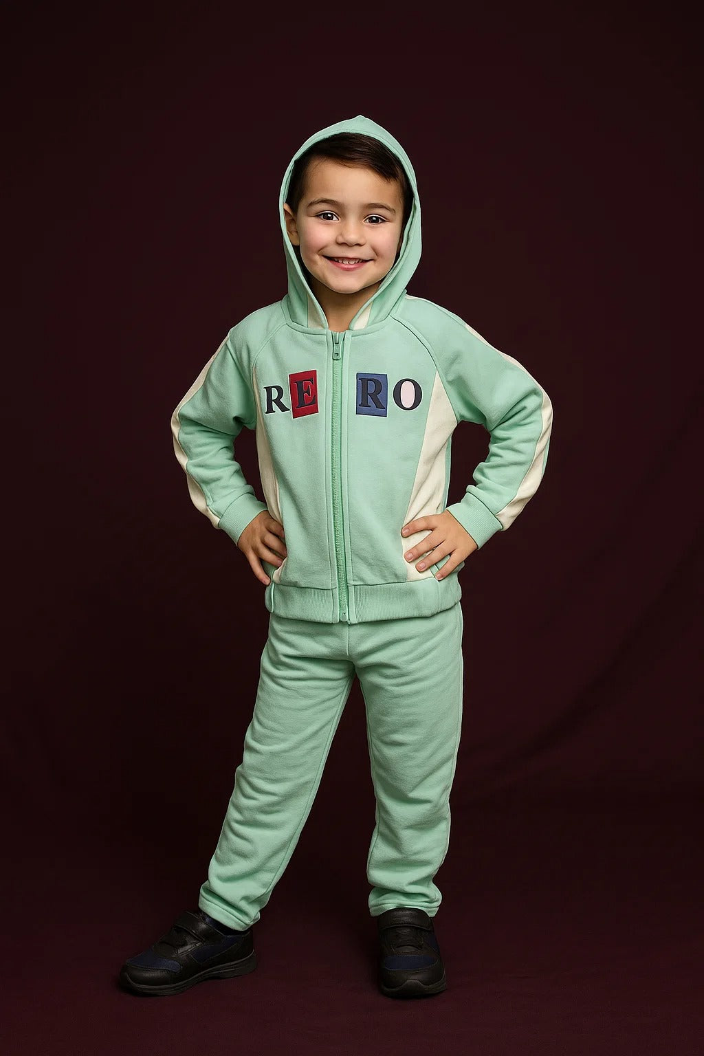 Girls Zip-Up Hoodie – Mint Green Colorblock Jacket 2PC