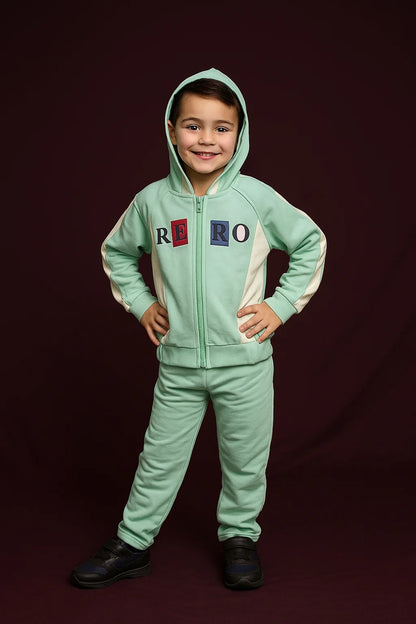 Girls Zip-Up Hoodie – Mint Green Colorblock Jacket 2PC
