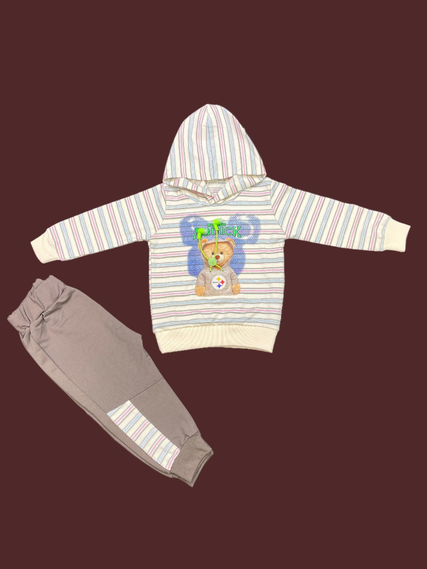 Kids Winter Hoodie – Striped Teddy Hoodie (Light Peach  Multi)