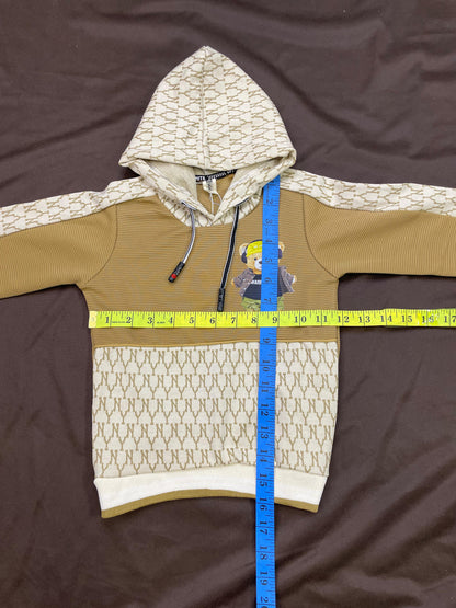 Kids Winter Hoodie – Beige Pattern Bear Graphic