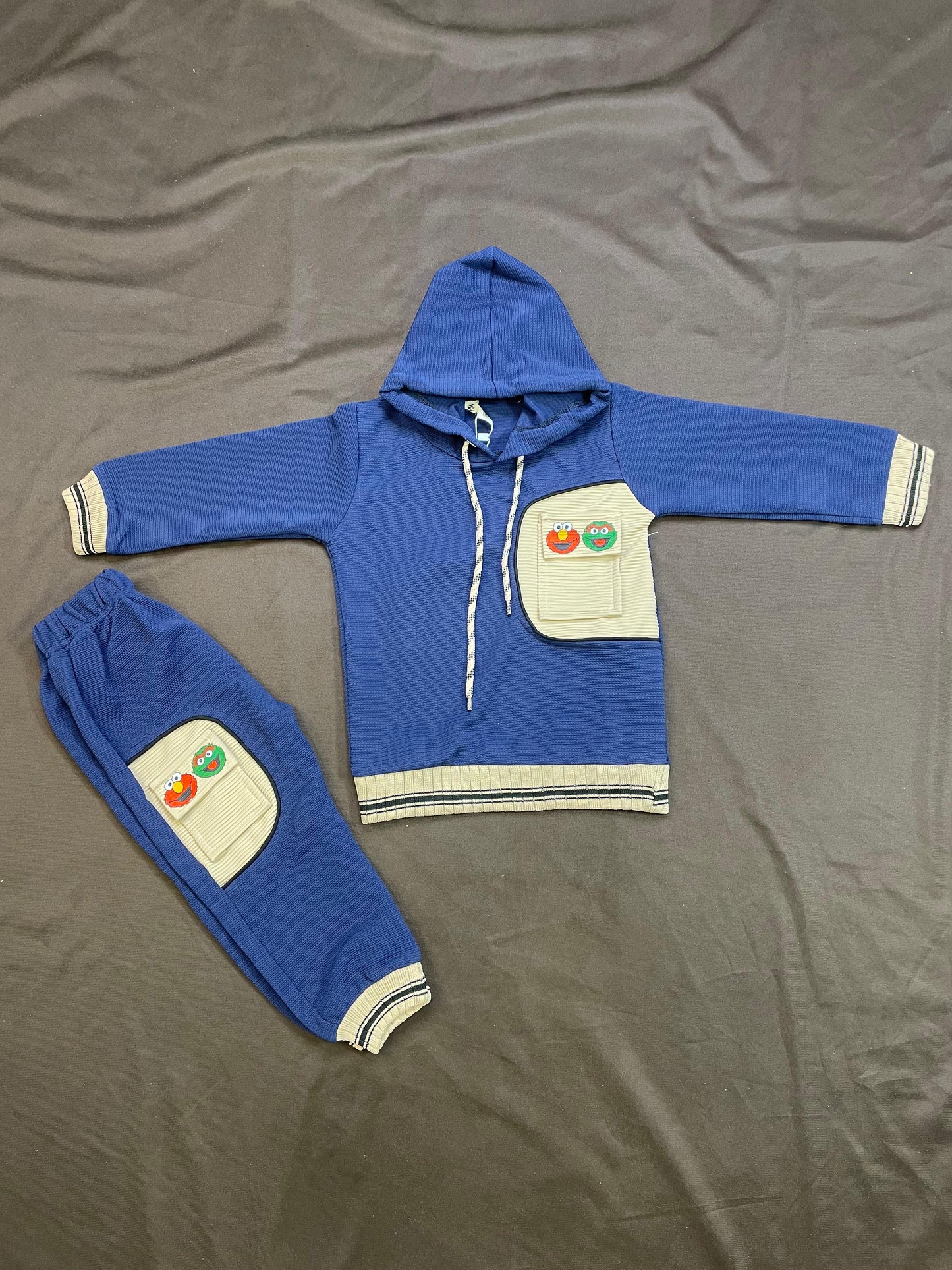 Kids Winter Hoodie – Royal Blue Patch-Pocket Sweatshirt 2Pc