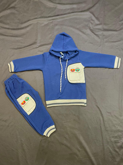 Kids Winter Hoodie – Royal Blue Patch-Pocket Sweatshirt 2Pc