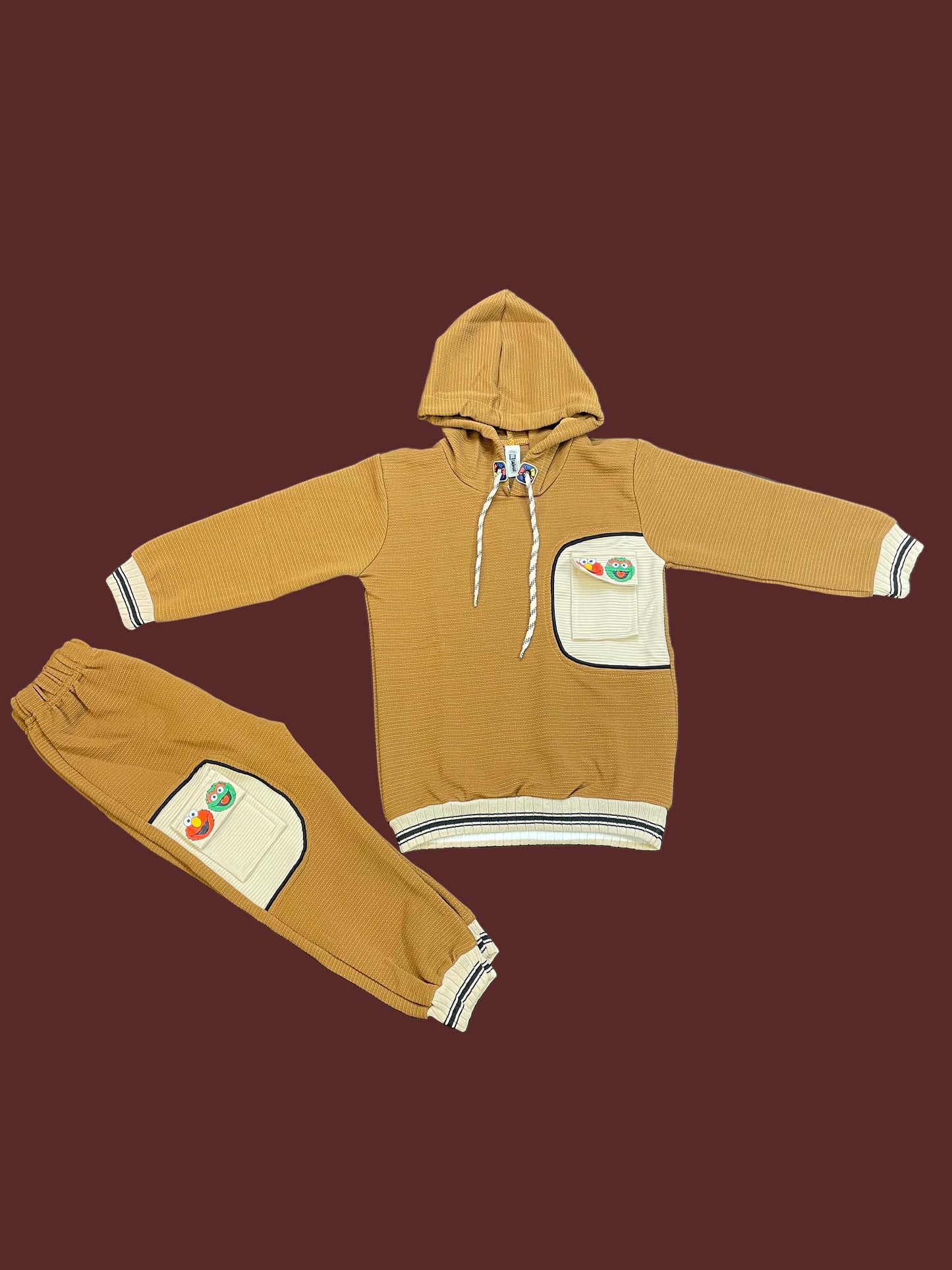 Kids Winter Hoodie – Caramel Patch-Pocket Sweatshirt 2Pc