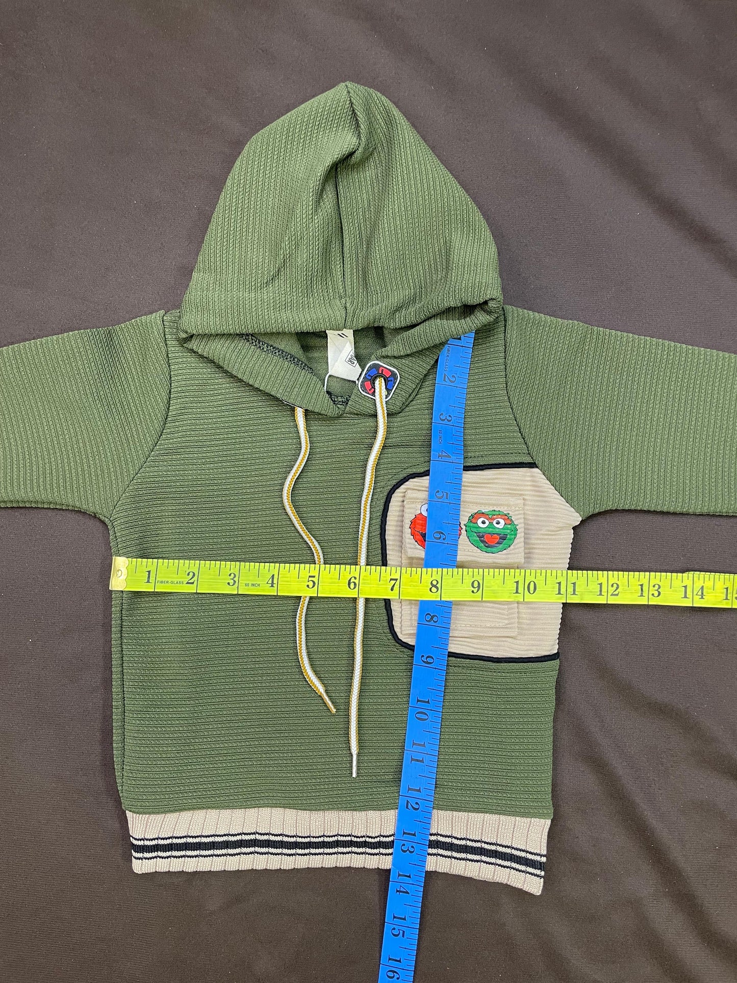 Kids Winter Hoodie – Olive Green Patch-Pocket Sweatshirt