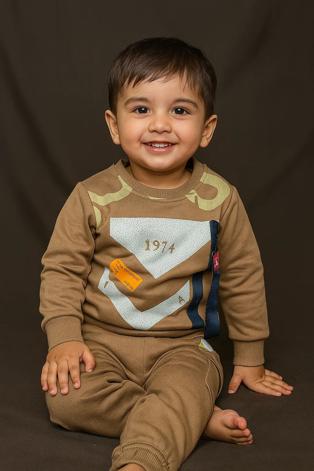 Kids Winter Sweatshirt – Coffee Brown Graphic Crew (1974 Print) 2Pc
