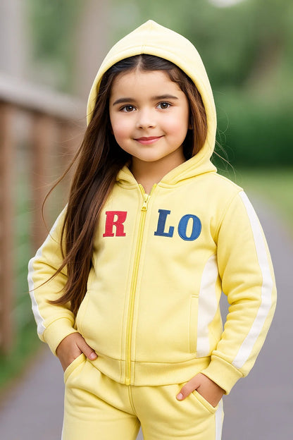 Girls Zip-Up Hoodie – Lemon Yellow Colorblock Jacket