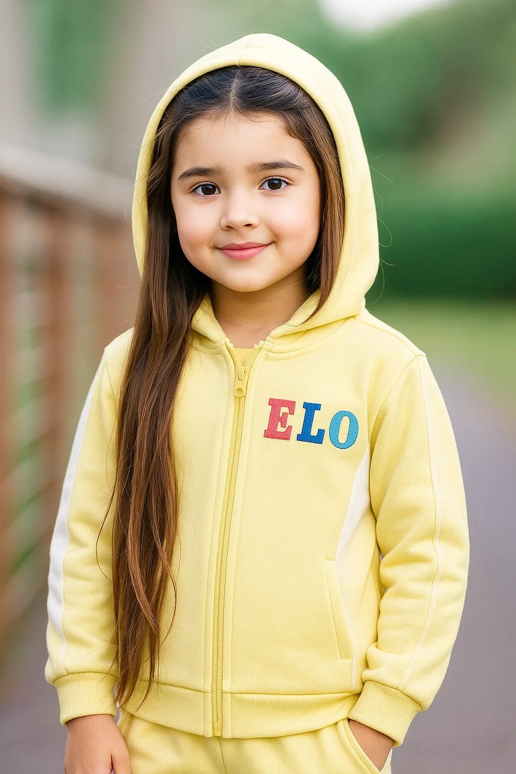 Girls Zip-Up Hoodie – Lemon Yellow Colorblock Jacket