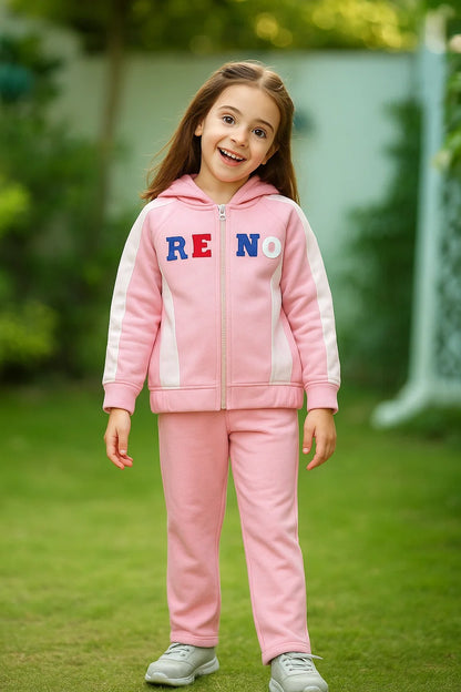 Girls Zip-Up Hoodie – Soft Pink Colorblock Jacket 2PC