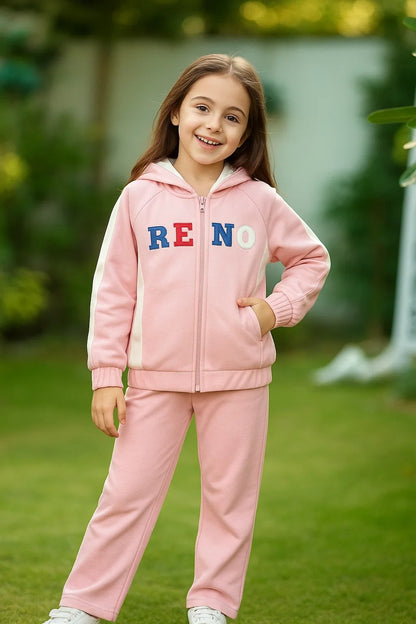 Girls Zip-Up Hoodie – Soft Pink Colorblock Jacket 2PC