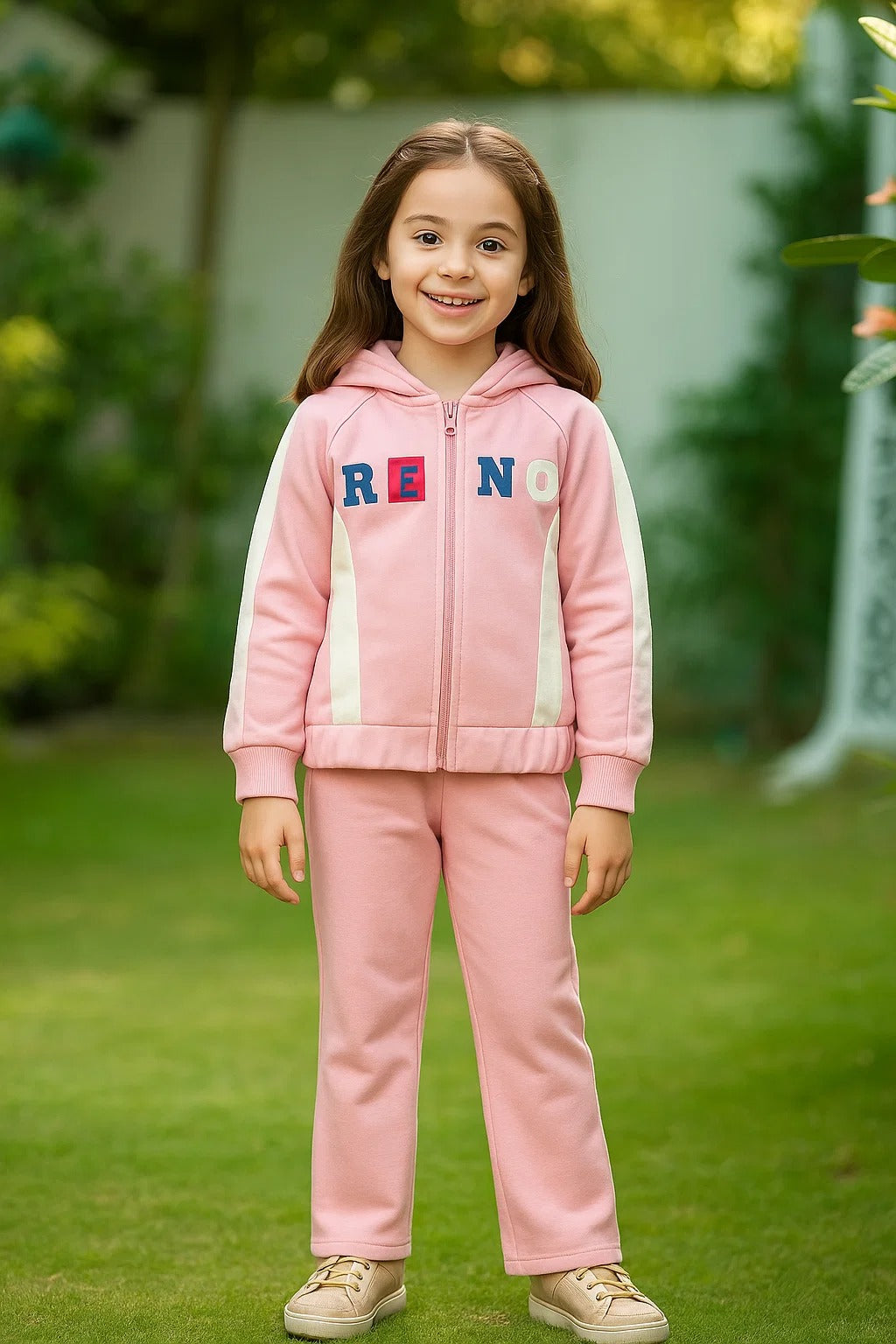 Girls Zip-Up Hoodie – Soft Pink Colorblock Jacket 2PC