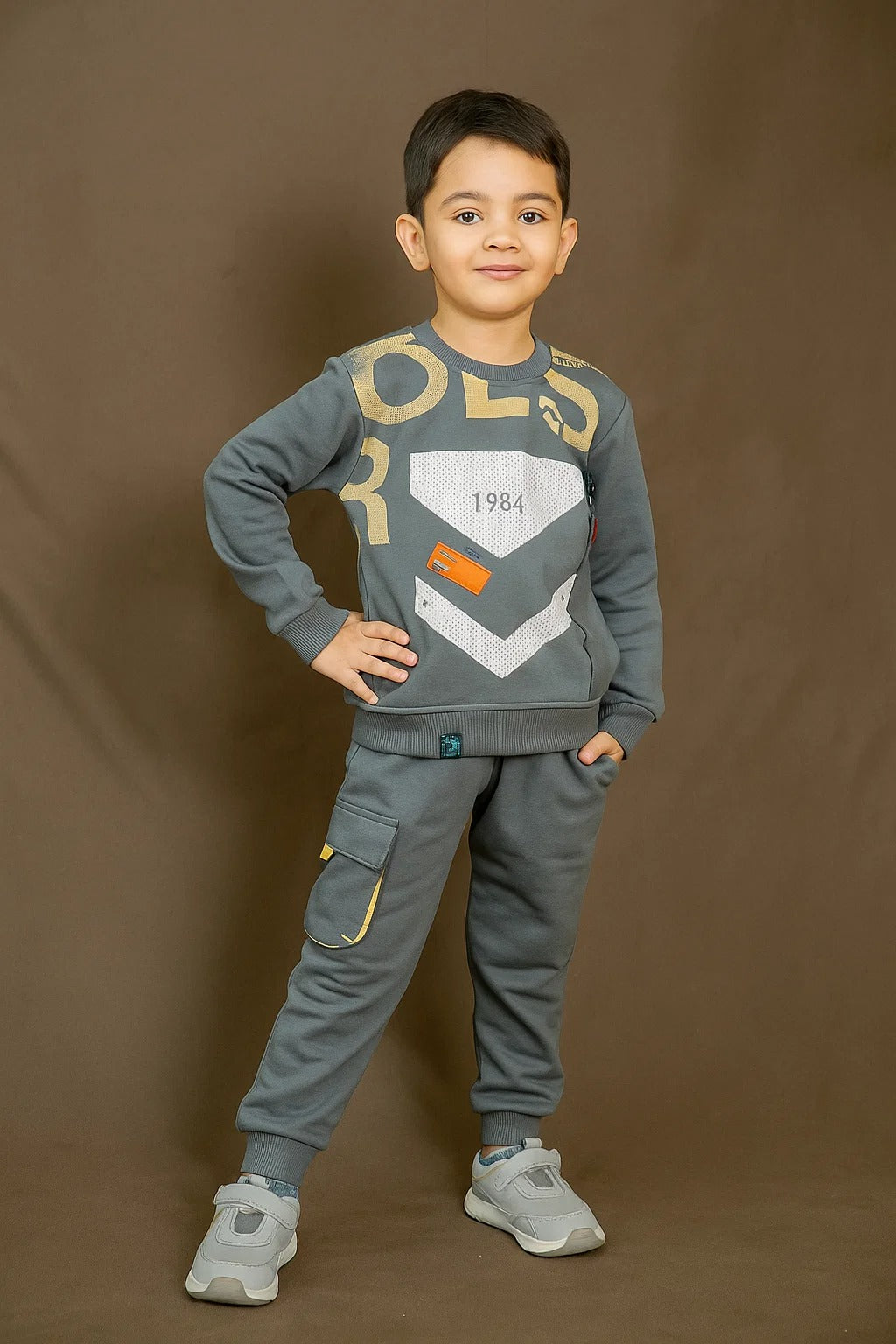 Kids Winter Sweatshirt – Charcoal Graphic Crew 2Pc