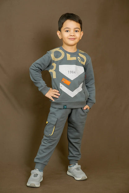 Kids Winter Sweatshirt – Charcoal Graphic Crew 2Pc