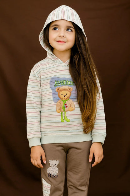 Kids Winter Hoodie – Striped Teddy Hoodie (Light Blue  Multi)