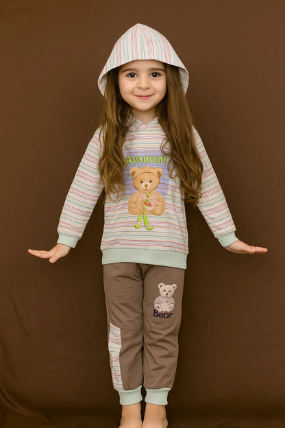 Kids Winter Hoodie – Striped Teddy Hoodie (Light Pista  Multi)