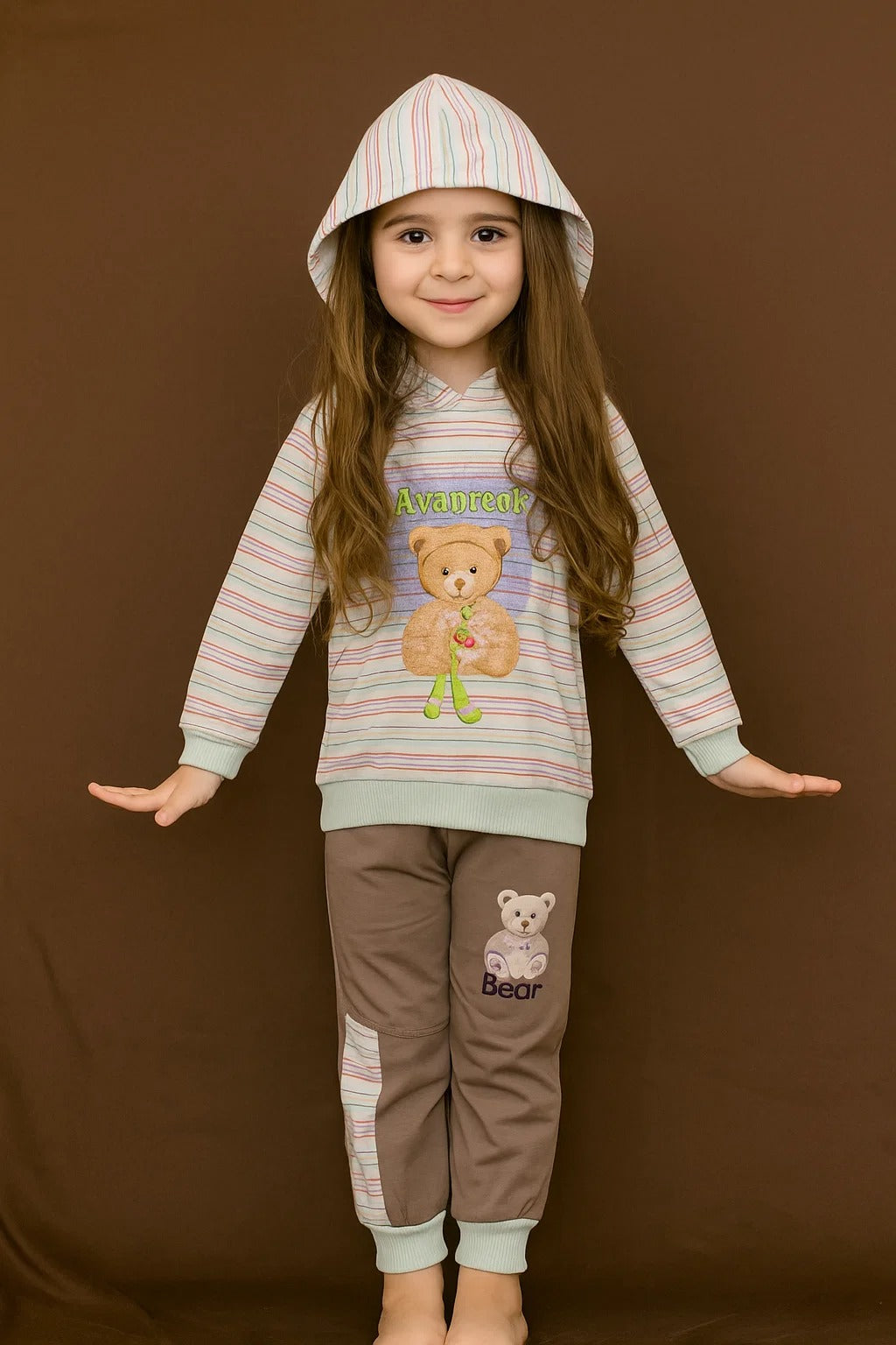 Kids Winter Hoodie – Striped Teddy Hoodie (Light Blue  Multi)