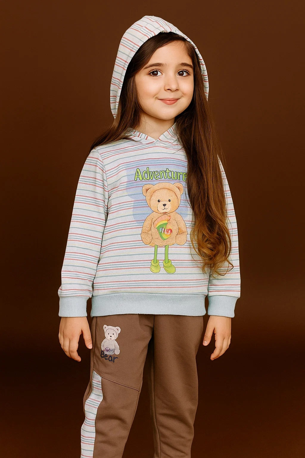 Kids Winter Hoodie – Striped Teddy Hoodie (Light Blue  Multi)