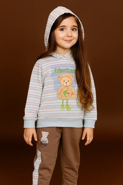 Kids Winter Hoodie – Striped Teddy Hoodie (Light Blue  Multi)
