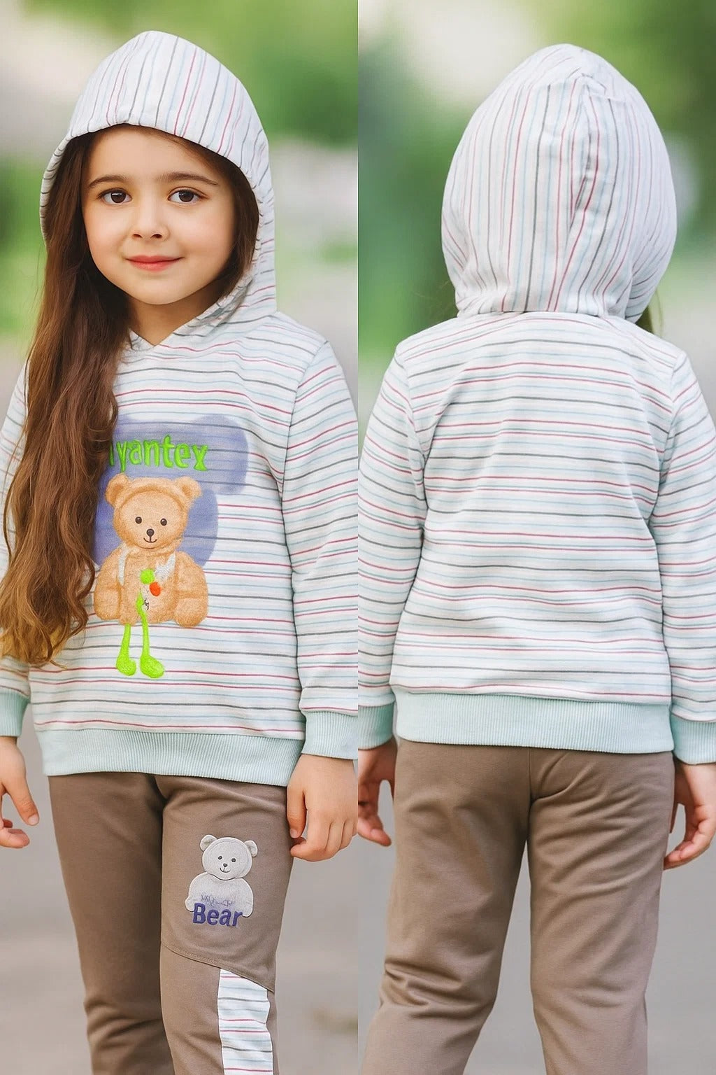 Kids Winter Hoodie – Striped Teddy Hoodie (Light Blue  Multi)