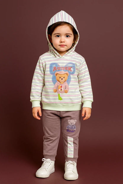 Kids Winter Hoodie – Striped Teddy Hoodie (Light Pista  Multi)