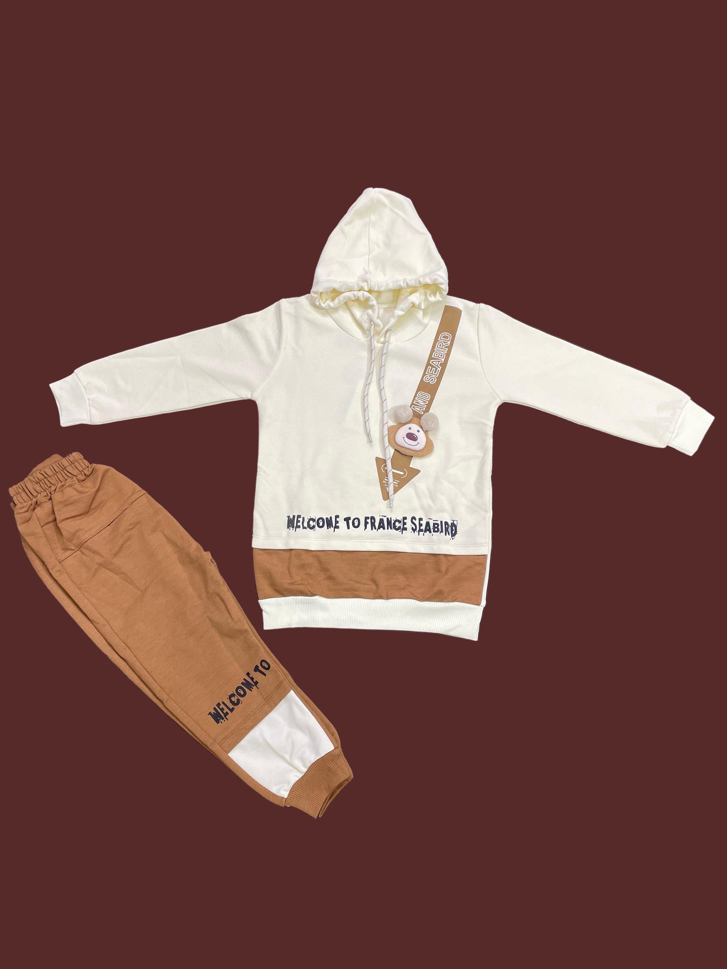 Kids Winter Hoodie – Cream Teddy Strap Patch 2Pc