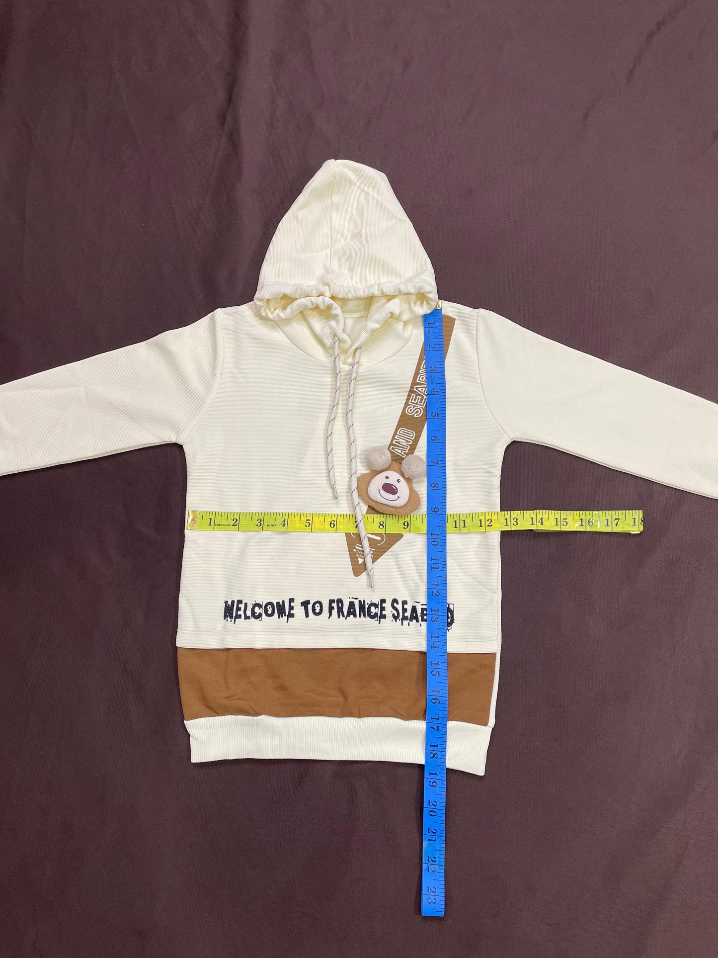 Kids Winter Hoodie – Cream Teddy Strap Patch 2Pc
