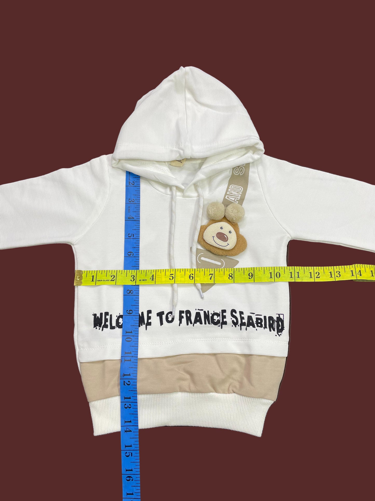 Kids Winter Hoodie – White Teddy Strap Patch Sweatshirt 2Pc