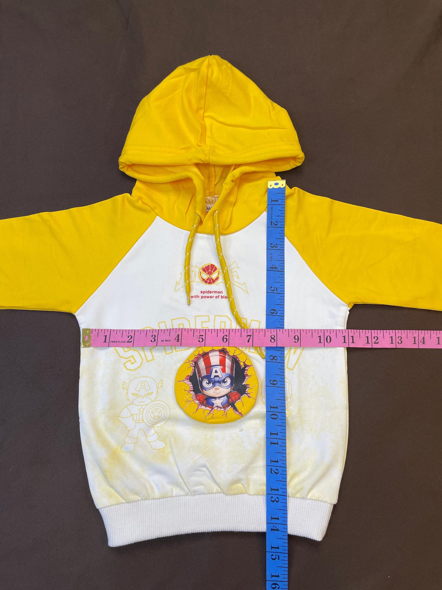 Kids Winter Hoodie – Yellow Spider Hero Graphic Sweatshirt