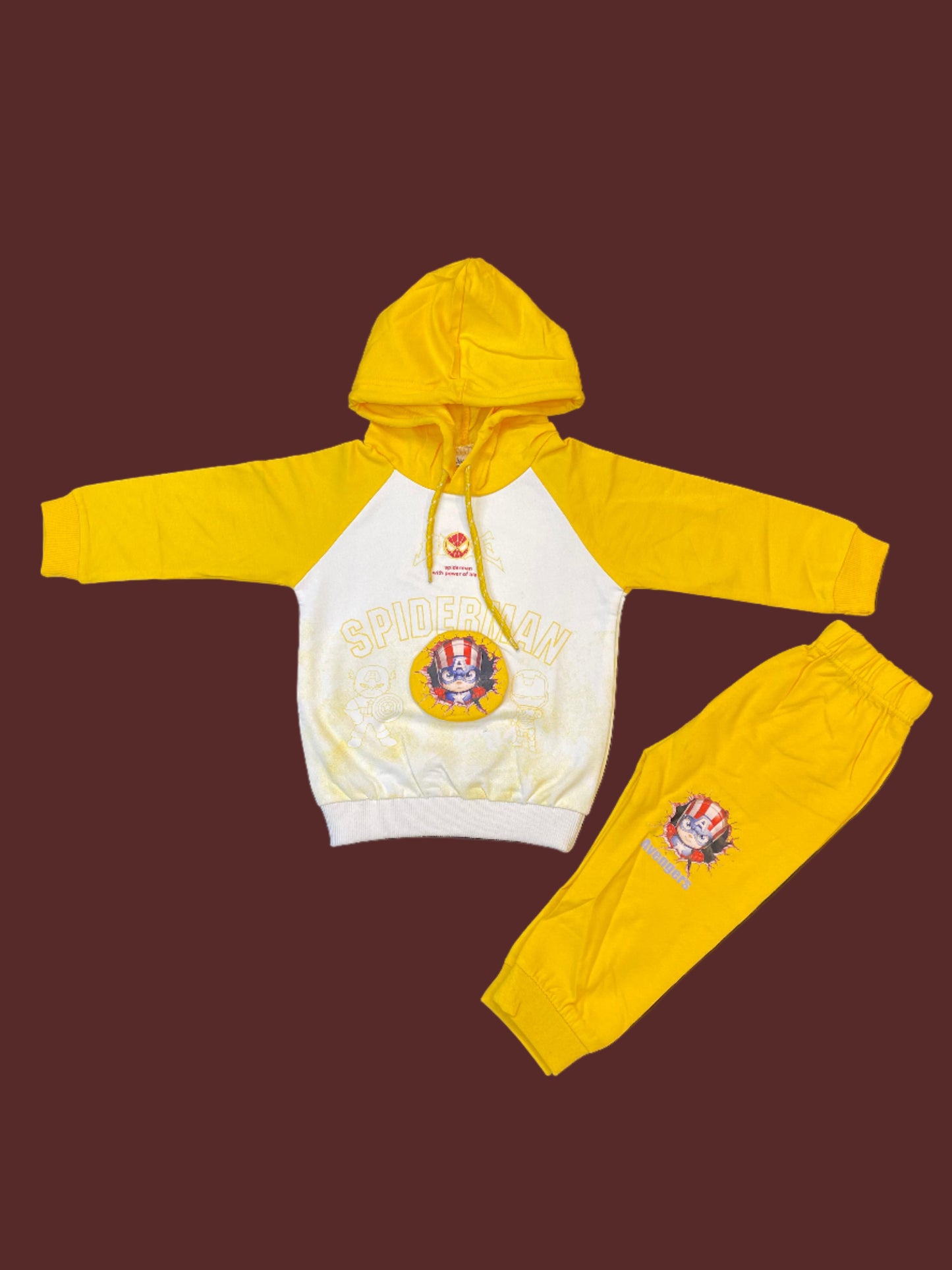 Kids Winter Hoodie – Yellow Spider Hero Graphic Sweatshirt
