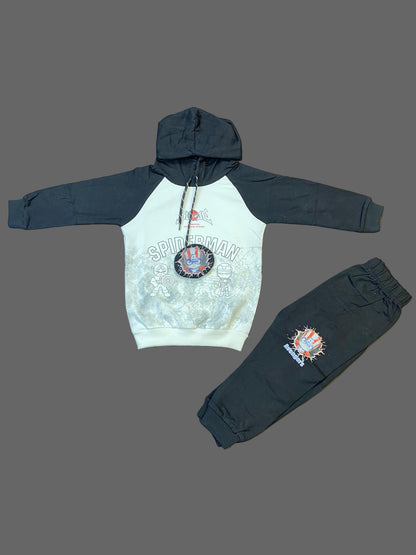 Kids Winter Hoodie – Black & White Spider Hero Graphic 2pc
