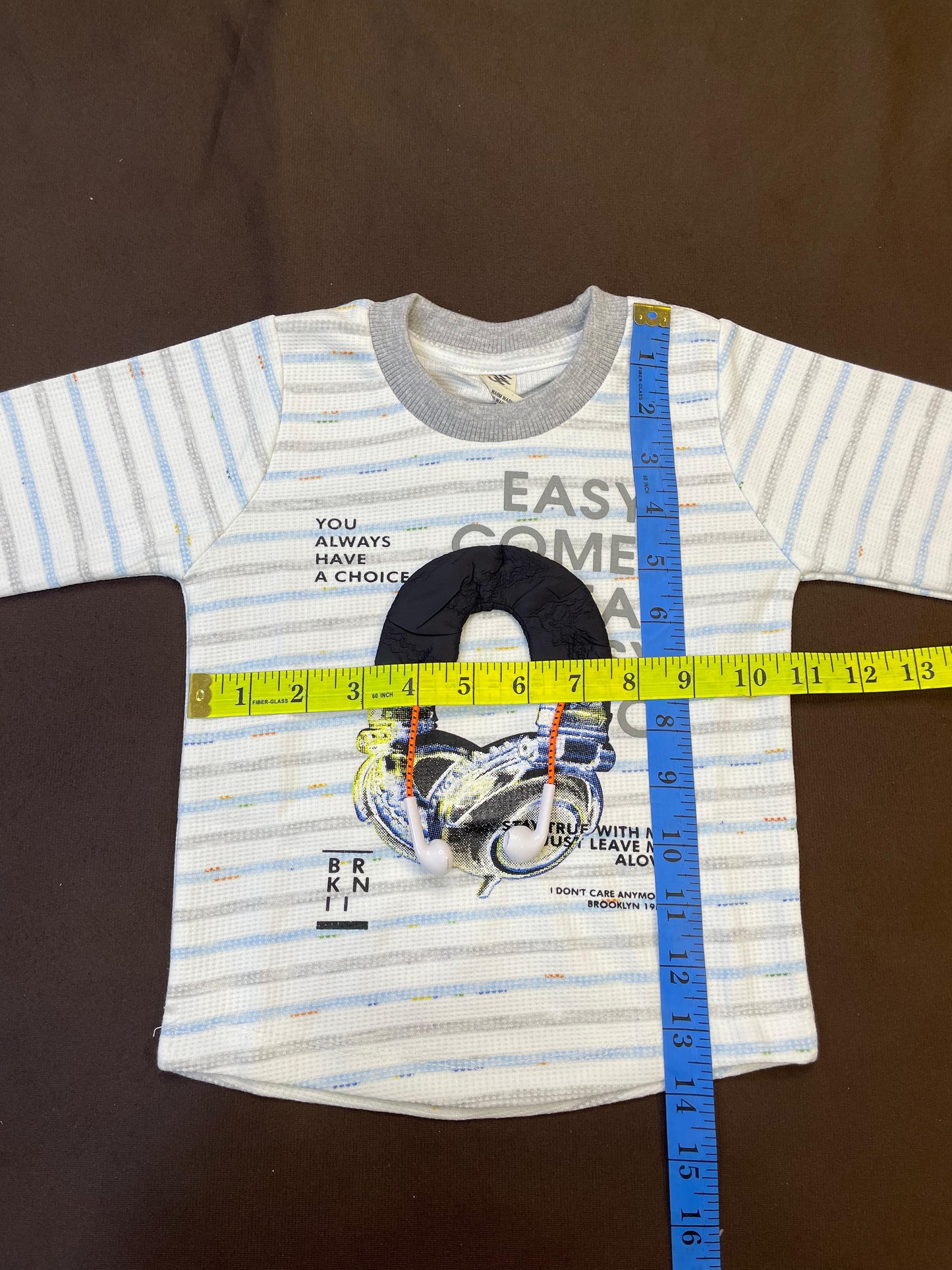 Boys 2-Piece Striped Tee  Set – “EASY COMES” 3D Earphone Appliqué