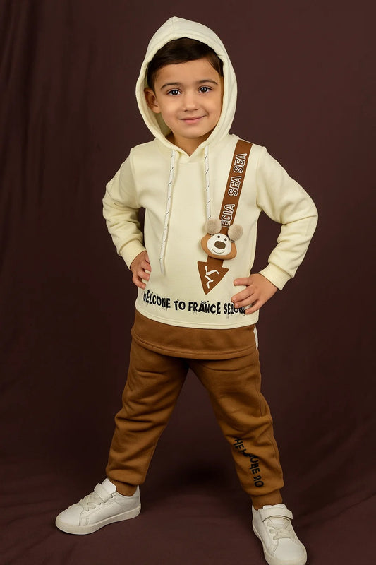 Kids Winter Hoodie – Cream Teddy Strap Patch 2Pc