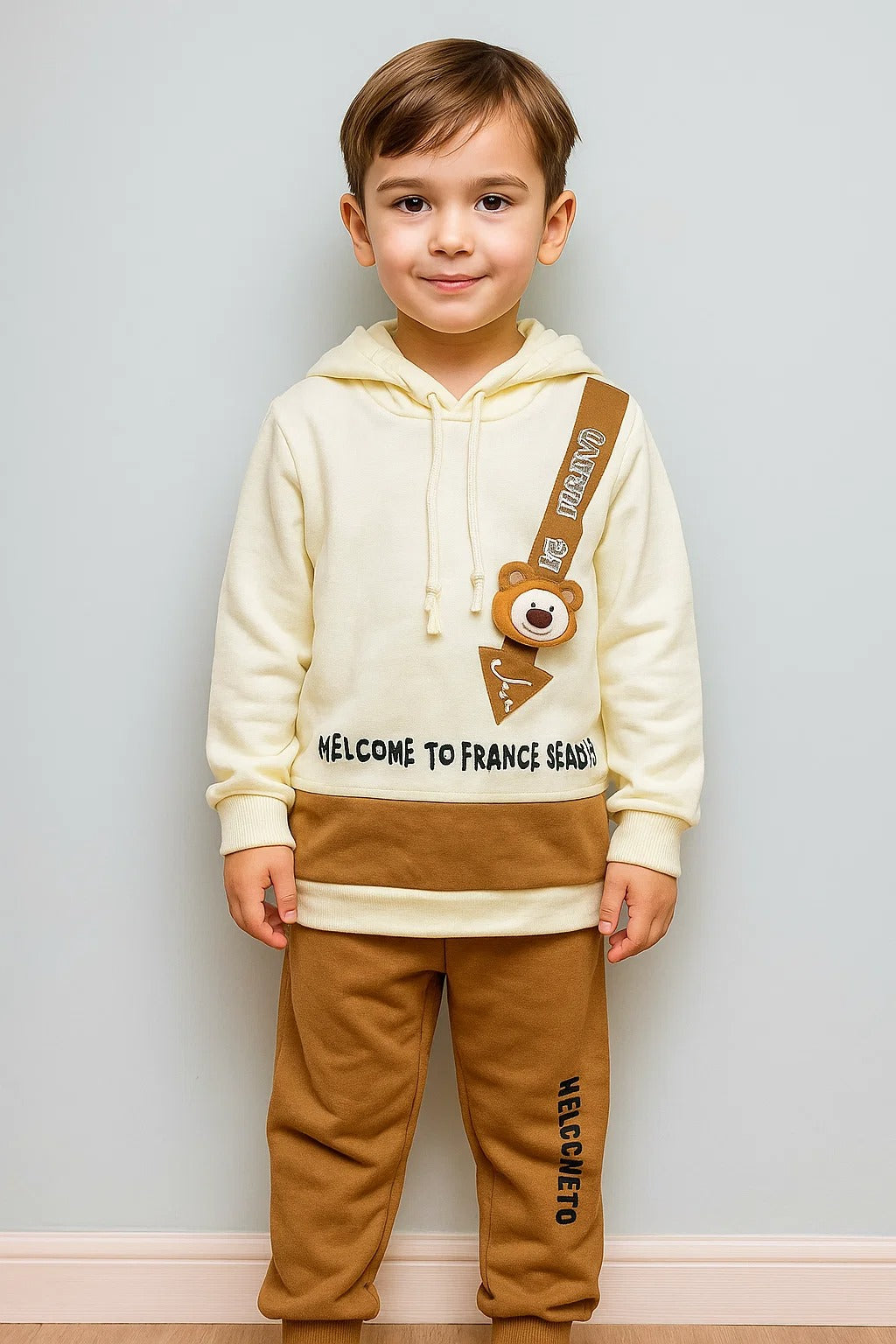 Kids Winter Hoodie – Cream Teddy Strap Patch 2Pc