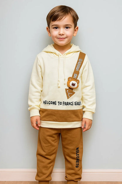 Kids Winter Hoodie – Cream Teddy Strap Patch 2Pc