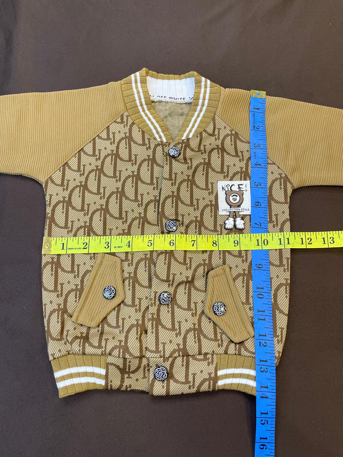 Boys Mustard Monogram Bomber Set (3-Piece: Jacket Shirt & Short)