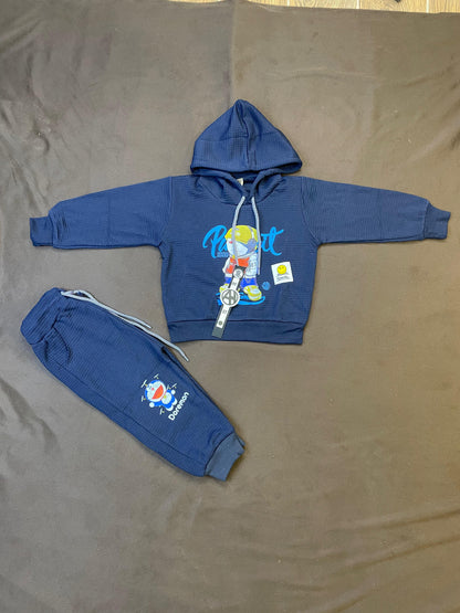 Kids Navy Hoodie  Set with Graphic Print
