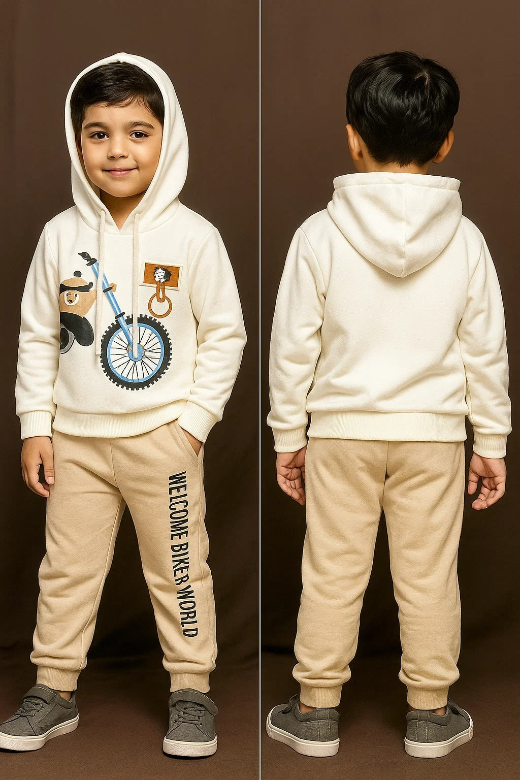 Kids Winter Hoodie – White Graphic Sweatshirt with Hood