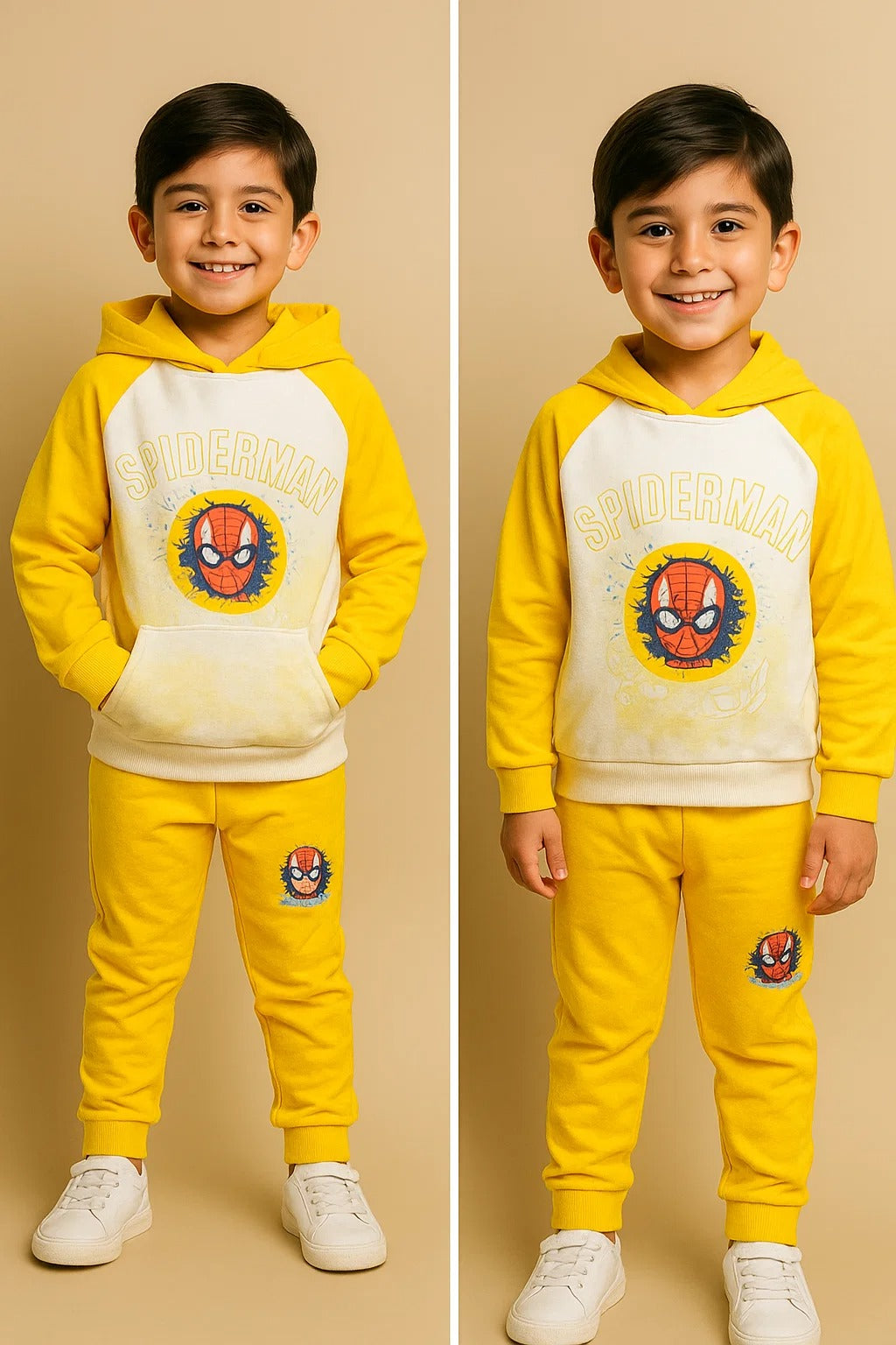 Kids Winter Hoodie – Yellow Spider Hero Graphic Sweatshirt