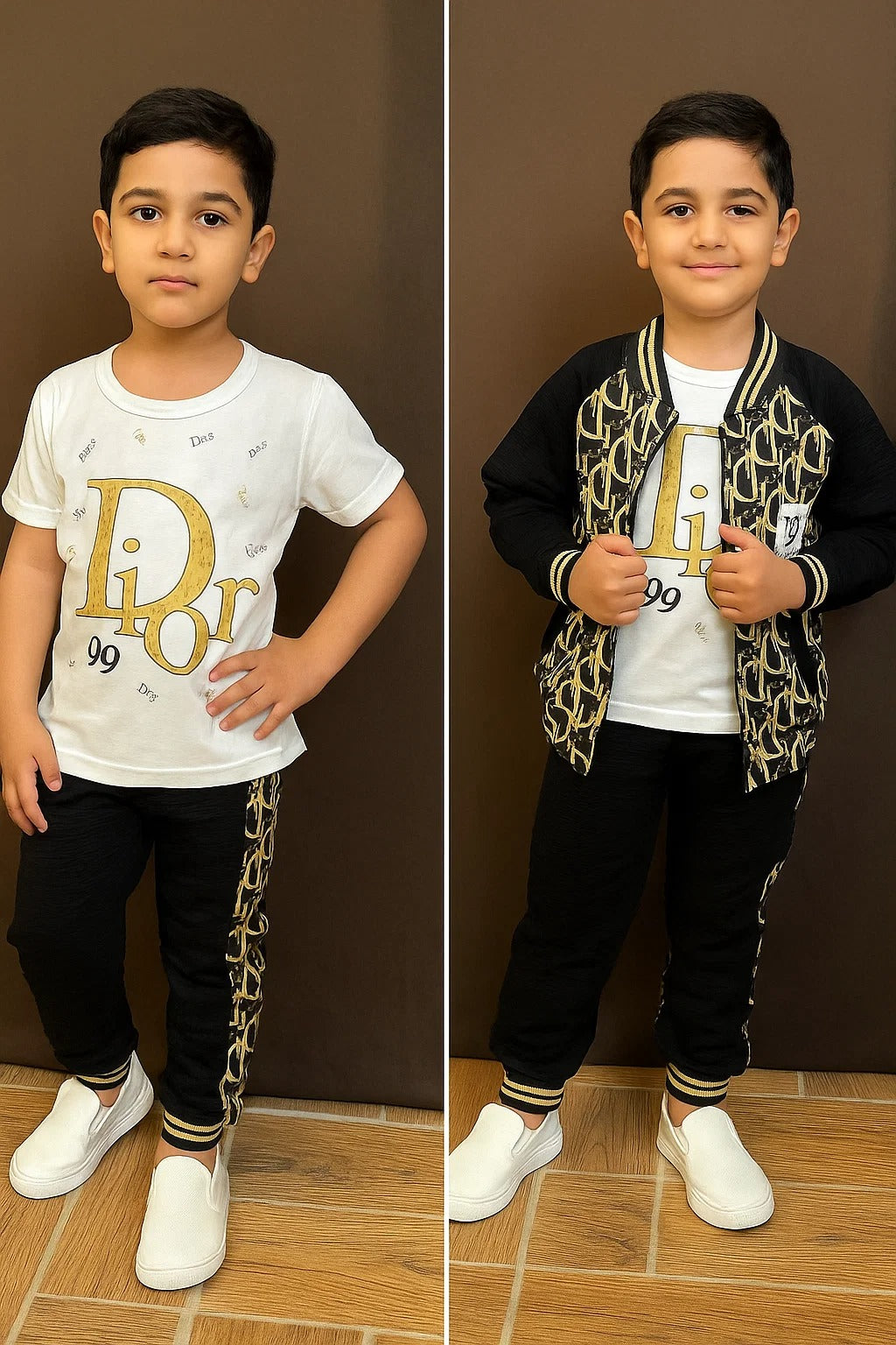 Boys Black & Gold Monogram Bomber Set (3 Pcs)