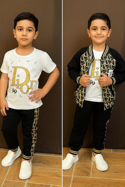 Boys Black & Gold Monogram Bomber Set (3 Pcs)