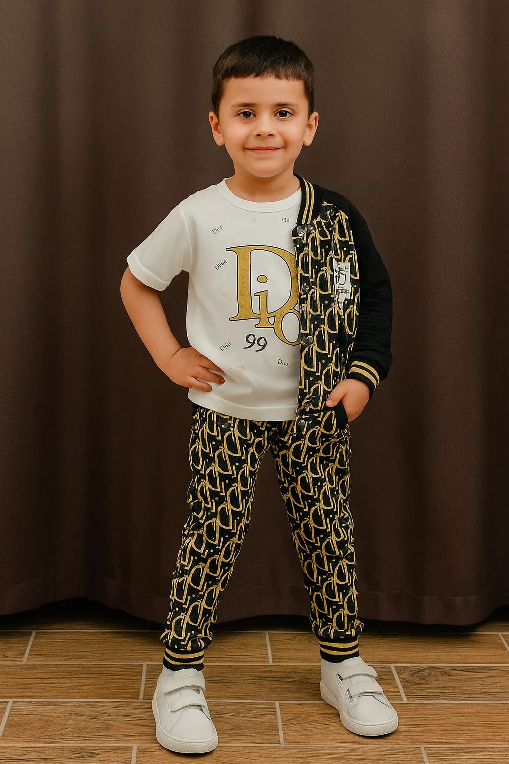 Boys Black & Gold Monogram Bomber Set (3 Pcs)